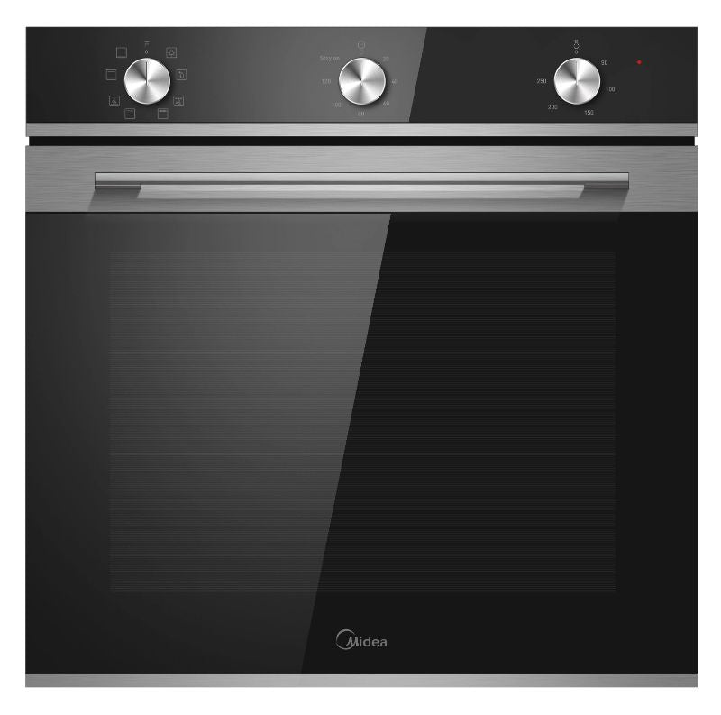 Midea 7NM20M1 oven with 72L capacity, 8 functions, dual airflow, and sleek design for versatile cooking and easy cleaning.