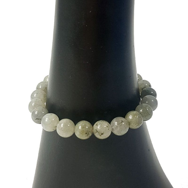 Set of 3 Labradorite 8mm bead bracelets featuring unique chatoyancy for a stylish and versatile accessory.