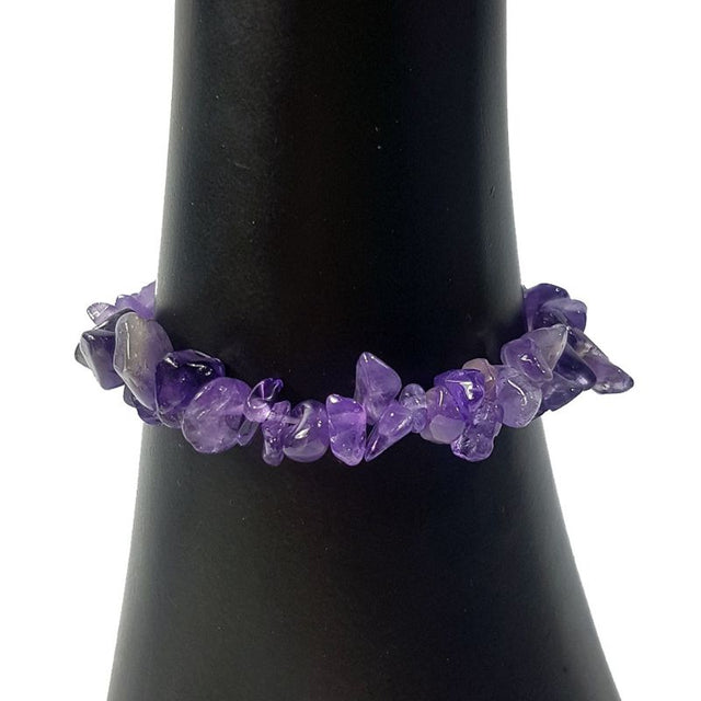 Set of 3 Amethyst chip bracelets featuring 5mm stones, perfect for stacking or individual wear, ideal for style and tranquility.