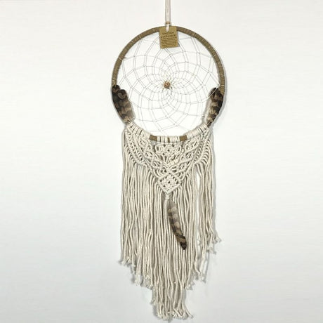 Handcrafted 25cm Webed Natural Dreamcatcher featuring a shell, perfect for bringing tranquility and charm to your space.