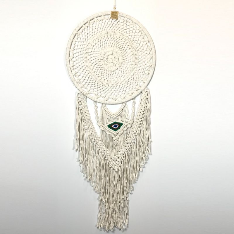 Large Natural Dreamcatcher, 50cm, crafted in Bali with intricate design, enhances boho décor and promotes positive vibes.