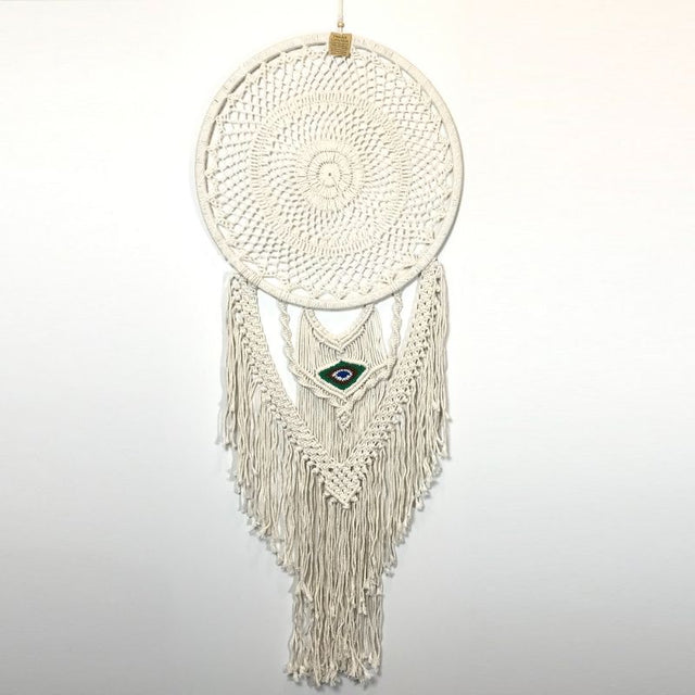 Large Natural Dreamcatcher, 50cm, crafted in Bali with intricate design, enhances boho décor and promotes positive vibes.
