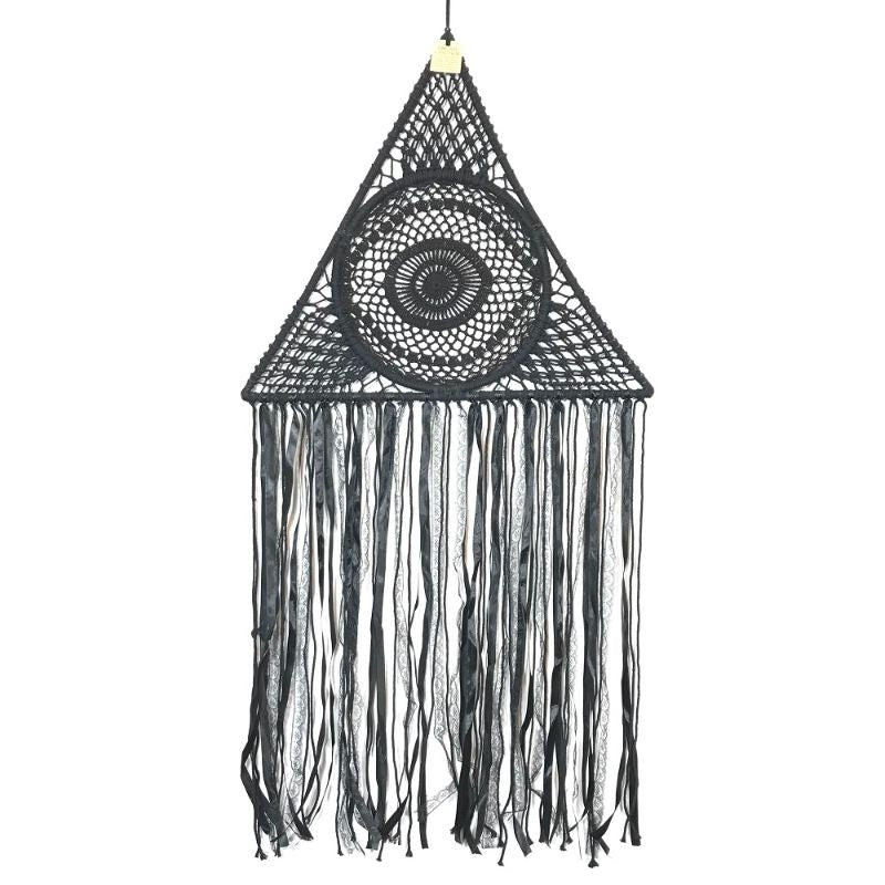 Black Third Eye Dreamcatcher 32cm, handcrafted in Bali, filtering negative energies and promoting positive dreams.