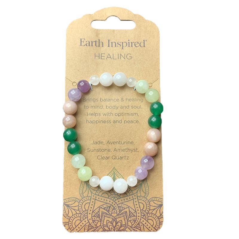 Healing 8mm bead bracelet set of 3 featuring Jade, Aventurine, Sunstone, Amethyst, and Clear Quartz for balance and peace.