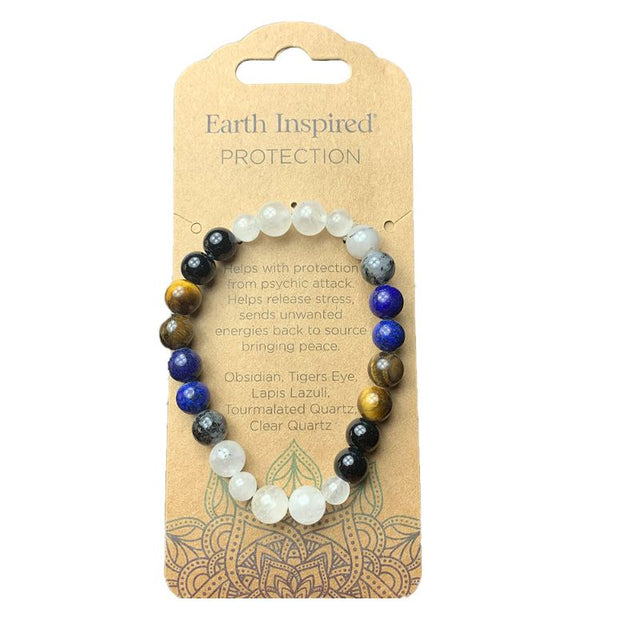 Set of 3 8mm bead bracelets featuring Obsidian, Tiger's Eye, Lapis Lazuli, and more, designed for spiritual protection and balance.