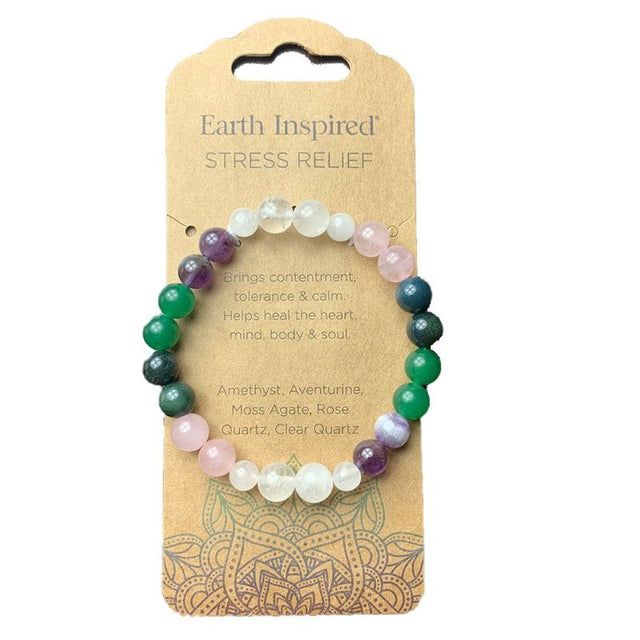 Set of 3 stress relief bracelets featuring calming stones: Amethyst, Aventurine, and Rose Quartz for emotional balance.