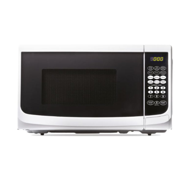 Midea 20L microwave with mirror design, touch controls, 6 auto menus, child safety lock, and 700W output.