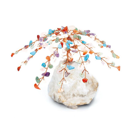 Gemstone tree with natural stones like amethyst and rose quartz on a crystal base, symbolizing abundance and harmony, 12.7cm high.