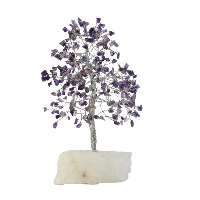 Amethyst Crystal Tree with 300 chips on a White Jade Base, 25cm tall, promoting healing, tranquility, and positive energy.