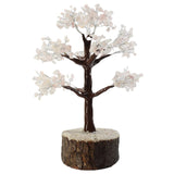 Handcrafted 30cm Rose Quartz crystal tree on neem base, featuring 360 chip gemstones for love and positivity in decor.