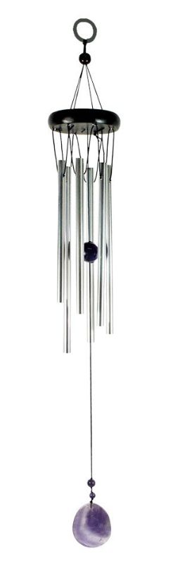 Amethyst oval wind chime, enhances outdoor spaces with soothing sounds and calming gemstones for tranquility and positive energy.