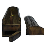 Jali Sliding Natural Box Incense Burner in mango wood, 12 inches long, with antique finish and sliding top for easy incense access.