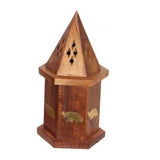 Elegant Elephant Cone Burner in polished Sheesham wood with brass inlay, perfect for incense and home decor.