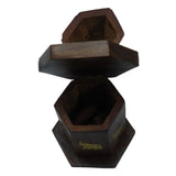 Elegant 6-inch elephant cone burner in polished Sheesham wood with brass inlay, featuring storage for incense cones.