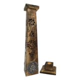 Buddha Incense Tower, 12-inch wooden holder with antique finish, perfect for relaxation and meditation.