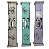 Elegant teal incense tower made from mango wood, 12 inches tall with a unique antique finish, perfect for home decor.