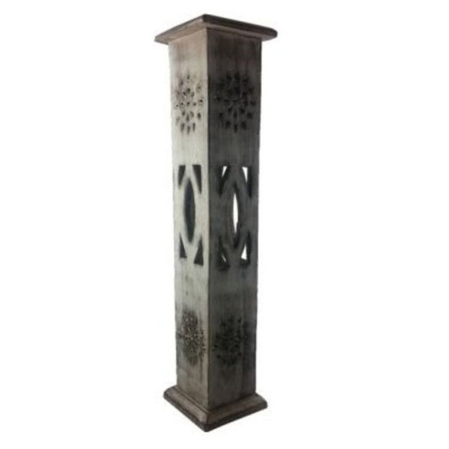 Elegant 12-inch white wash incense tower crafted from mango wood, ideal for meditation and enhancing home decor.