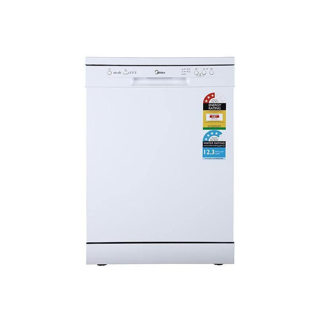 Midea 14 Place Setting Dishwasher in white, with 5 washing programs, half load option, and 49 dB quiet operation.