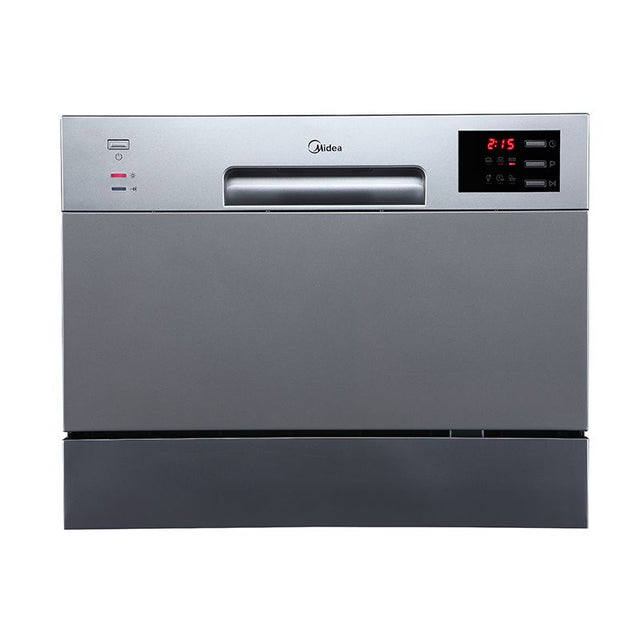 Compact Midea Bench Top Dishwasher with 6 place settings, 9 wash programs, LED display, and quiet operation for small kitchens.