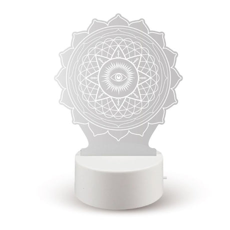 3D LED Tarot Eye Night Lamp in mystical design, 17.5cm tall, with changeable warm, cool, or white lighting options.