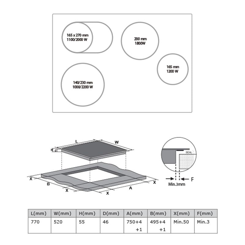 Elegant Midea 77cm ceramic cooktop with touch controls, 4 burners, child safety lock, and dual ring burner for versatile cooking.