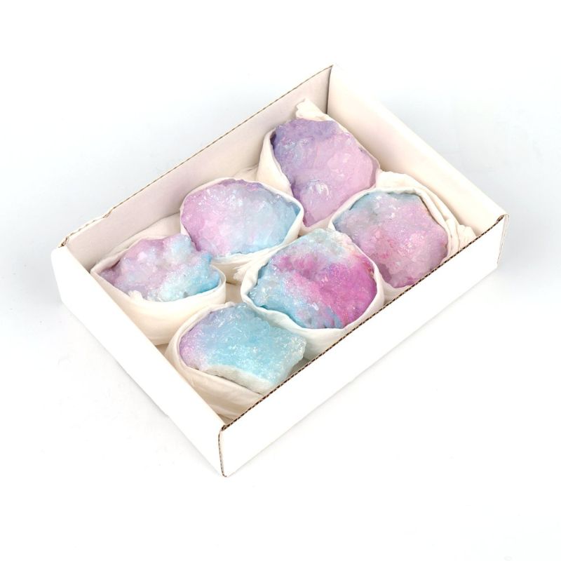 Mini Crystal Tray in Aqua Blue and Purple Aura Geode Quartz, perfect for display and organization of crystals and treasures.