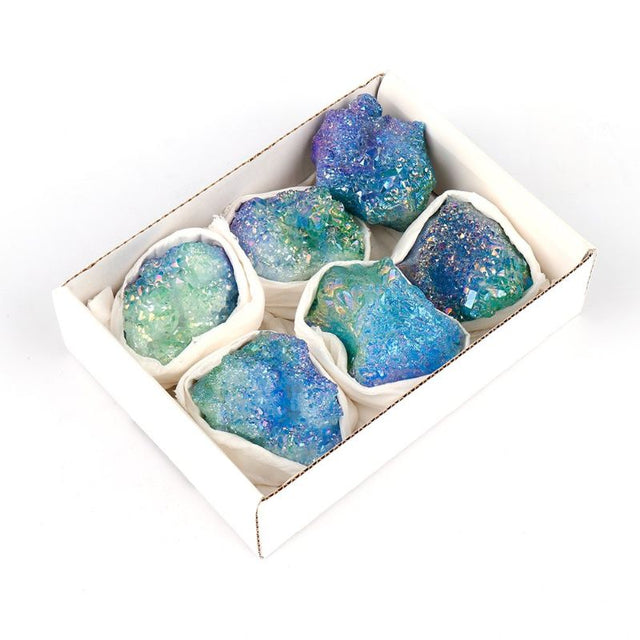 Mini crystal tray in green and blue aura geode quartz, perfect for jewelry and decorative accents.