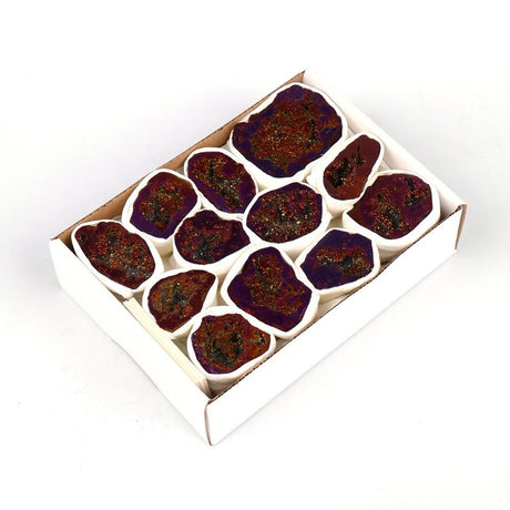 Mini purple geode crystal tray showcasing quartz's natural beauty, ideal for displaying jewelry or small treasures.