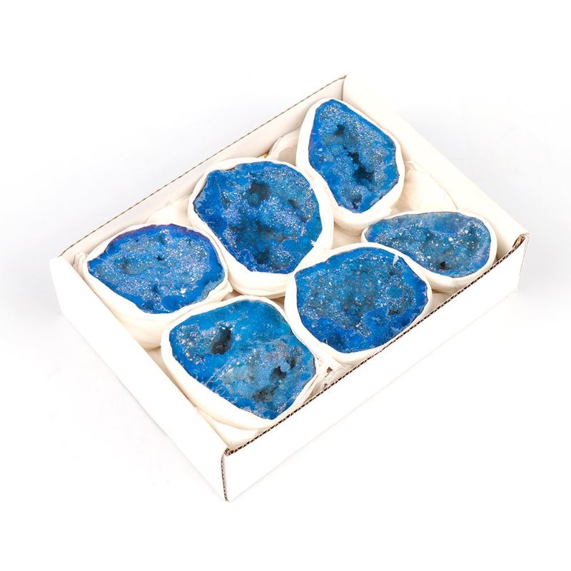 Mini crystal tray featuring a unique blue half geode design, ideal for decor, jewelry, or serving.