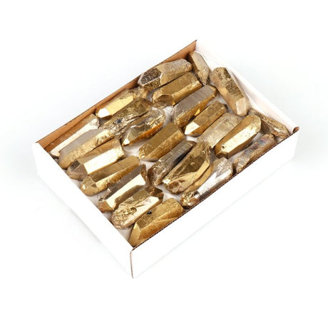 Mini crystal tray with a stunning Aura Quartz Point in gold accents, perfect for decor and organizing treasures.