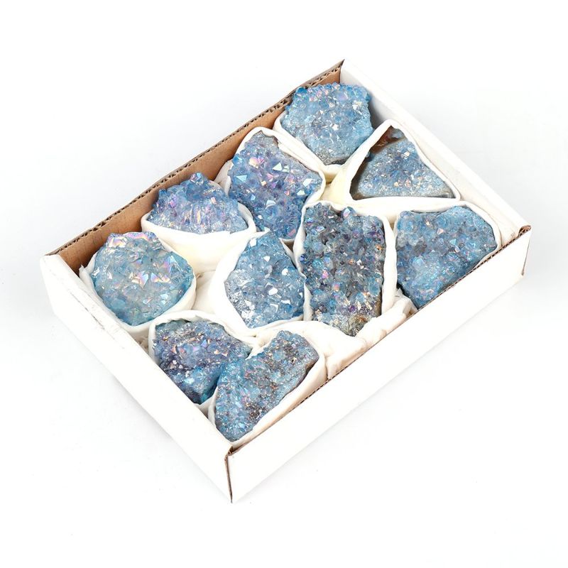 Light blue aura amethyst mini crystal tray, perfect for decor or jewelry, radiating serenity and elegance.