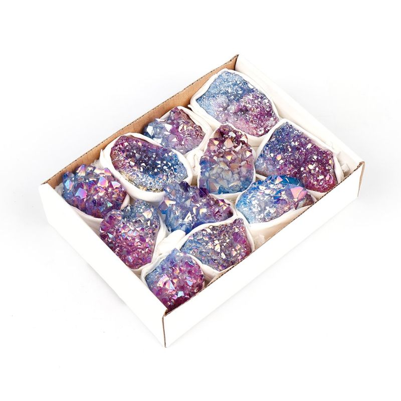 Mini Crystal Tray showcasing a blend of Aqura Blue and Purple Amethyst, perfect for decor and organizing small treasures.