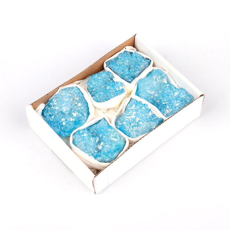 Mini Aqua Blue Aura Geode Quartz tray, featuring unique natural patterns, ideal for decor and organization.