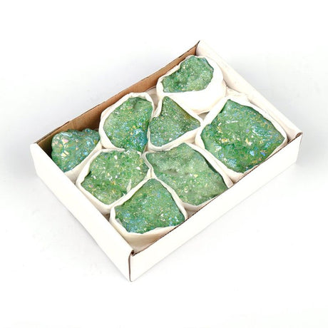 Mini green aura geode quartz tray, perfect for decor or organizing small items like jewelry, adding natural elegance and calm energy.