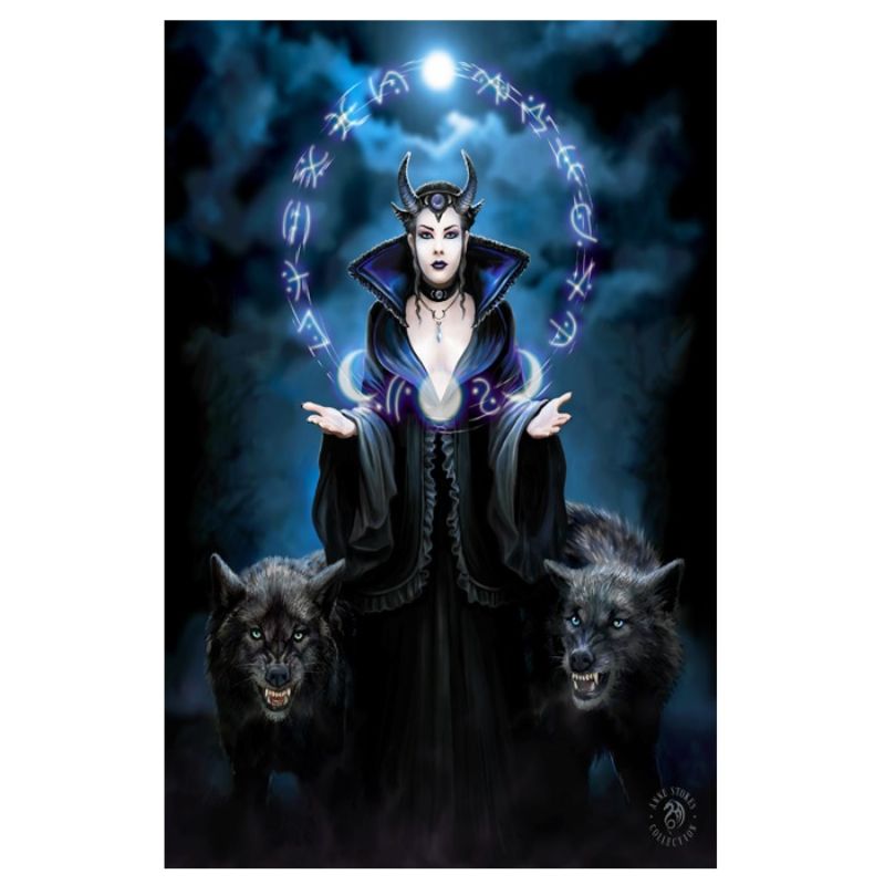 Small Moon Witch Canvas Plaque by Anne Stokes showcasing an ethereal figure with celestial themes, perfect for enchanting decor.
