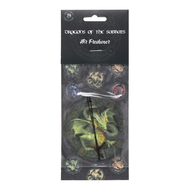 Mabon Dragon Apple Scented Air Freshener by Anne Stokes features vibrant dragon art and a refreshing apple scent, ideal for any space.