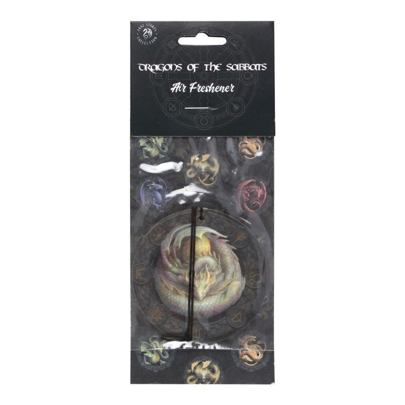 Ostara Dragon air freshener featuring vibrant artwork and honey scent, perfect for adding fantasy to any space.