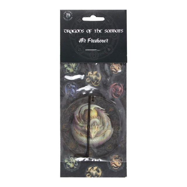 Ostara Dragon air freshener featuring vibrant artwork and honey scent, perfect for adding fantasy to any space.