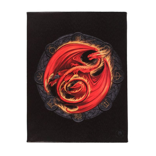 Canvas plaque by Anne Stokes featuring a vibrant Beltane dragon design, ideal for mystical home decor and spiritual inspiration.