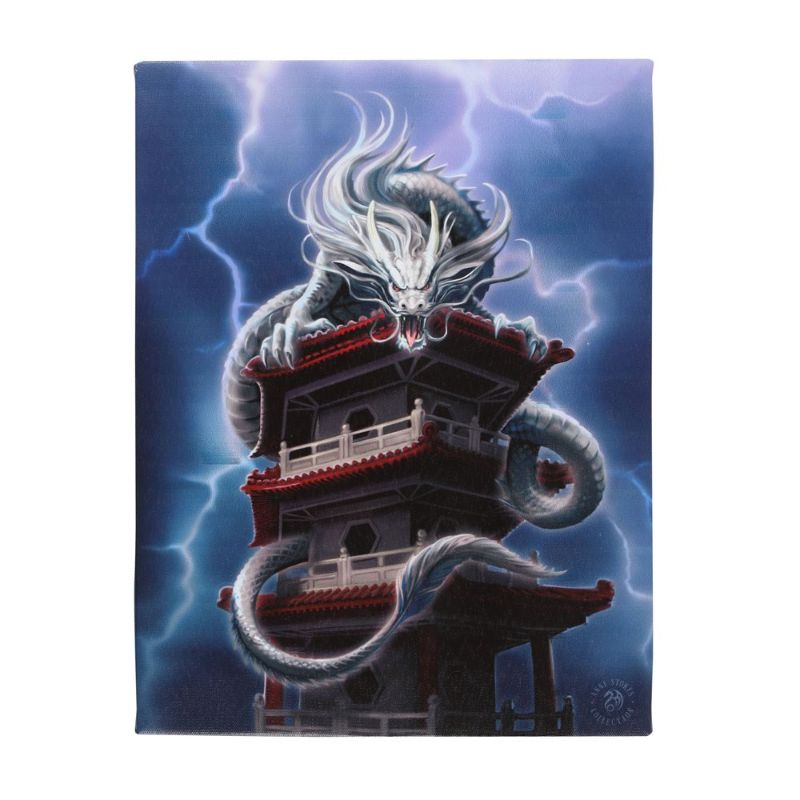 Small canvas plaque featuring Anne Stokes' vibrant "The Tower" dragon artwork, perfect for fantasy art lovers.