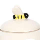 Bee Happy Ceramic Storage Jar in beehive shape, featuring a 3D bee lid and 'Bee Happy' message, perfect for treats storage.