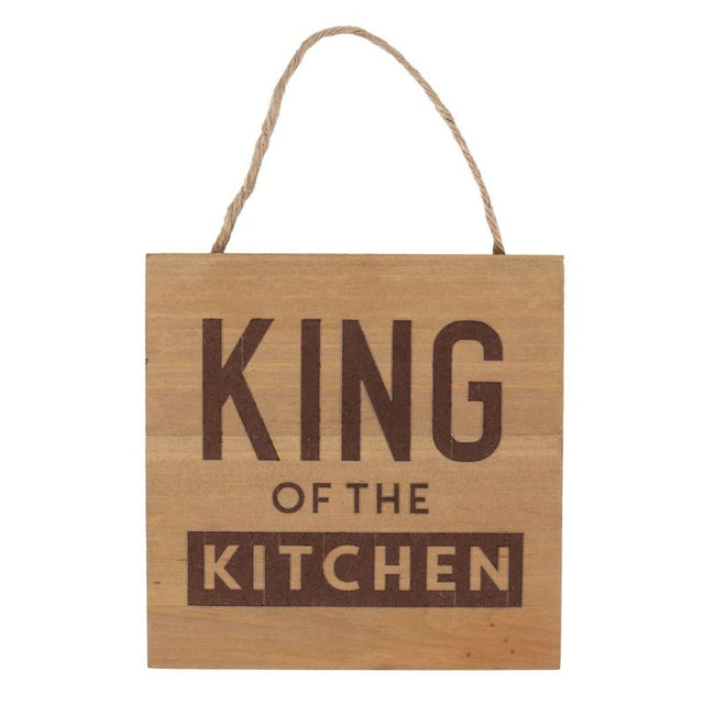 Square hanging sign with "King of the Kitchen" text, perfect for cooking spaces and grilling enthusiasts.