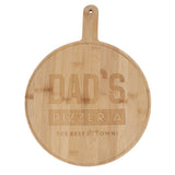 Engraved bamboo pizza board featuring "Dad's Pizzeria: The Best in Town," perfect for stylish pizza serving.