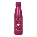 Pink Lovers Tarot Metal Water Bottle, 500ml capacity, featuring a unique tarot design and a screw-top lid for spill prevention.