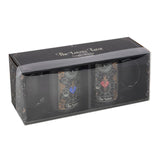 Couples mug set with 'The Lovers' tarot illustrations, perfect gift for coffee lovers celebrating romance.