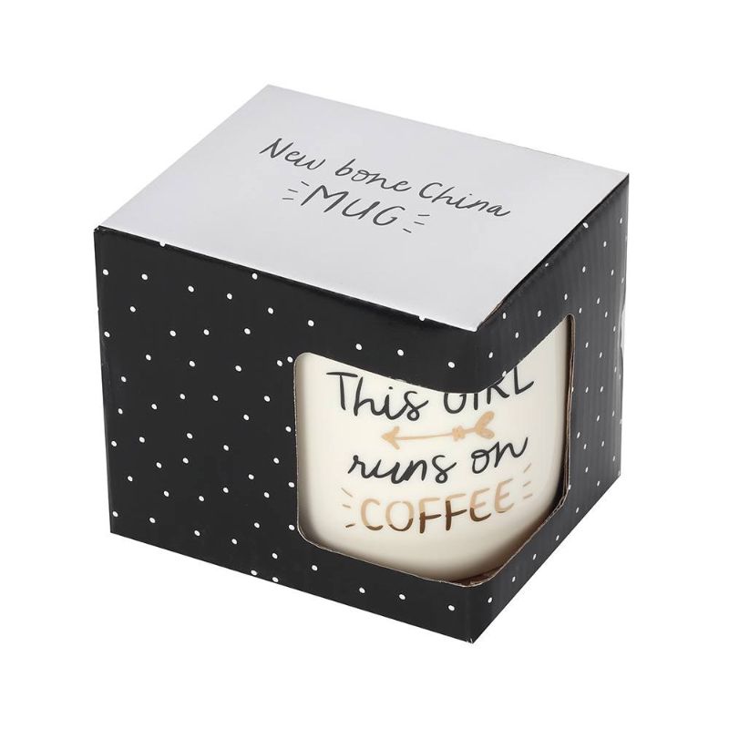 Stylish coffee mug with gold accents, perfect for coffee lovers; gift-ready in a brown box, handwash only.