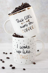 Stylish coffee mug with gold accents, perfect for coffee lovers, part of the Modern Monochrome range, gift-ready in a brown box.
