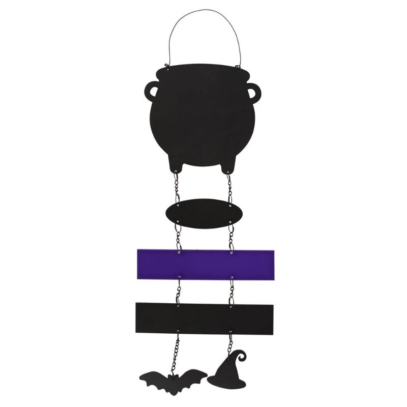 MDF Halloween sign with a witch's cauldron, purple potions, and 'All Witches Welcome' text, featuring a hat and bat.