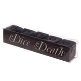 Black Skull Dice pack of 5 featuring gothic skull design and bold white numbers for tabletop gaming adventures.