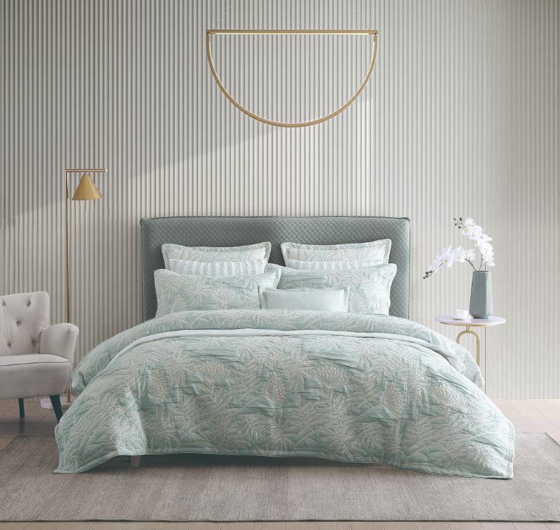 Queen Duvet Cover Set in Tallow Mist features botanical patterns, soft yarn-dyed cotton, and reversible design for versatile style.